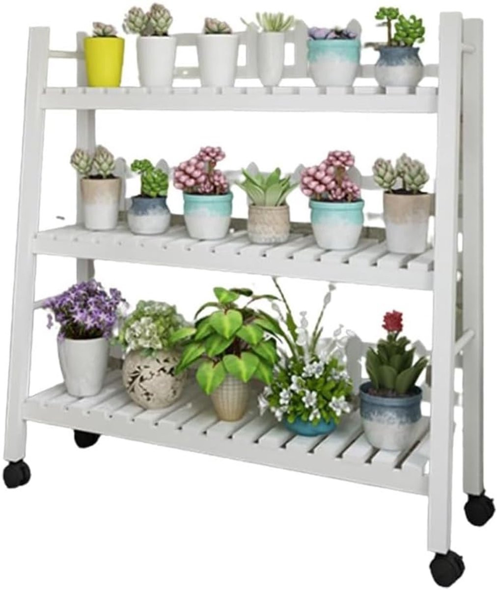 Plantenstandaard Ladderplank Wit - 3 Lagen Houten Bloemenhouder voor Binnendecoratie