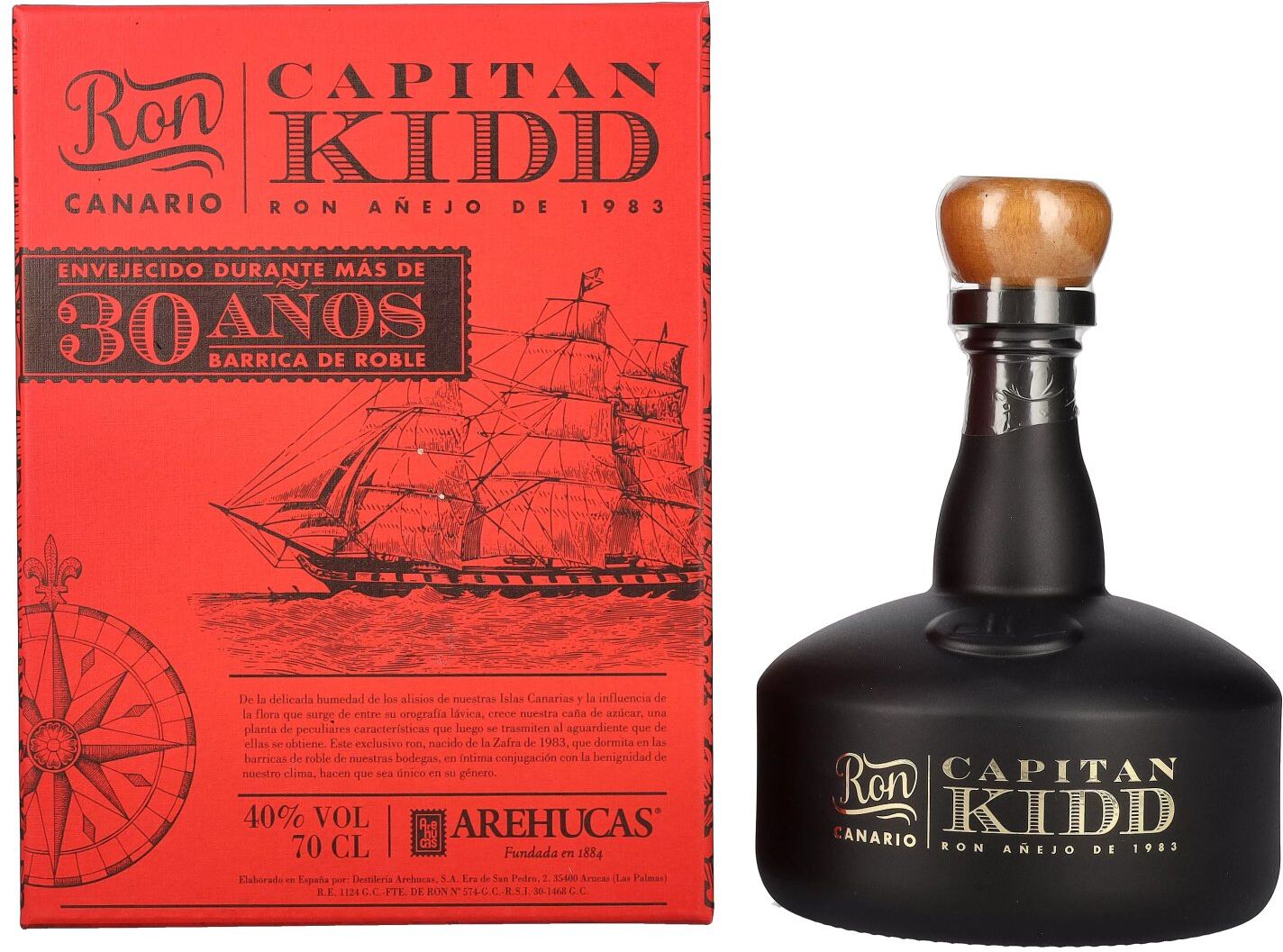 Ron Arehucas CAPITAN KIDD 30 Años Ron Canario 40% Vol. 0,7l in geschenkverpakking