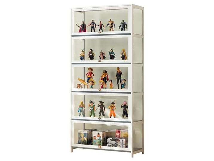 JSWHYBD Curio-vitrine Mit Acrylglastür, 1-5-stufige Vitrine, Vitrinen Aus Natürlichem Bambus Für Sammlerstücke, Aufbewahrungsschrank Mit Hoher Kapazität Und Aufklappbarer Tür, Starke Tragfähigkeit