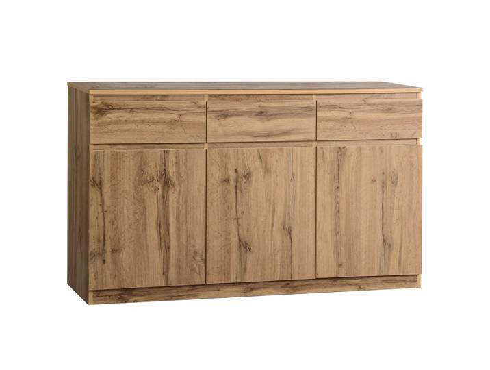 Buffet effet bois naturel 3 portes et 3 tiroirs 135x40x81cm
