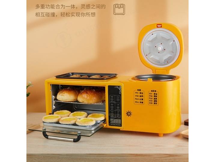 Machine à petit-déjeuner multifonction 4-en-1 : Four électrique, Cuiseur à riz, Machine à sandwichs et Friteuse, modèle populaire