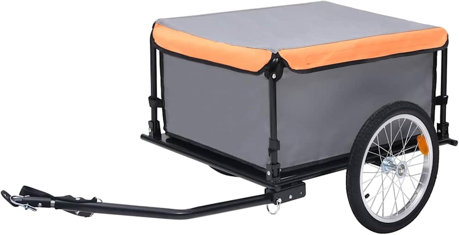 Fahrradanhänger mit Stahlrahmen, 65 kg Tragfähigkeit, grau/orange, 136x72x58 cm, für Pendelverkehr und Langstrecken