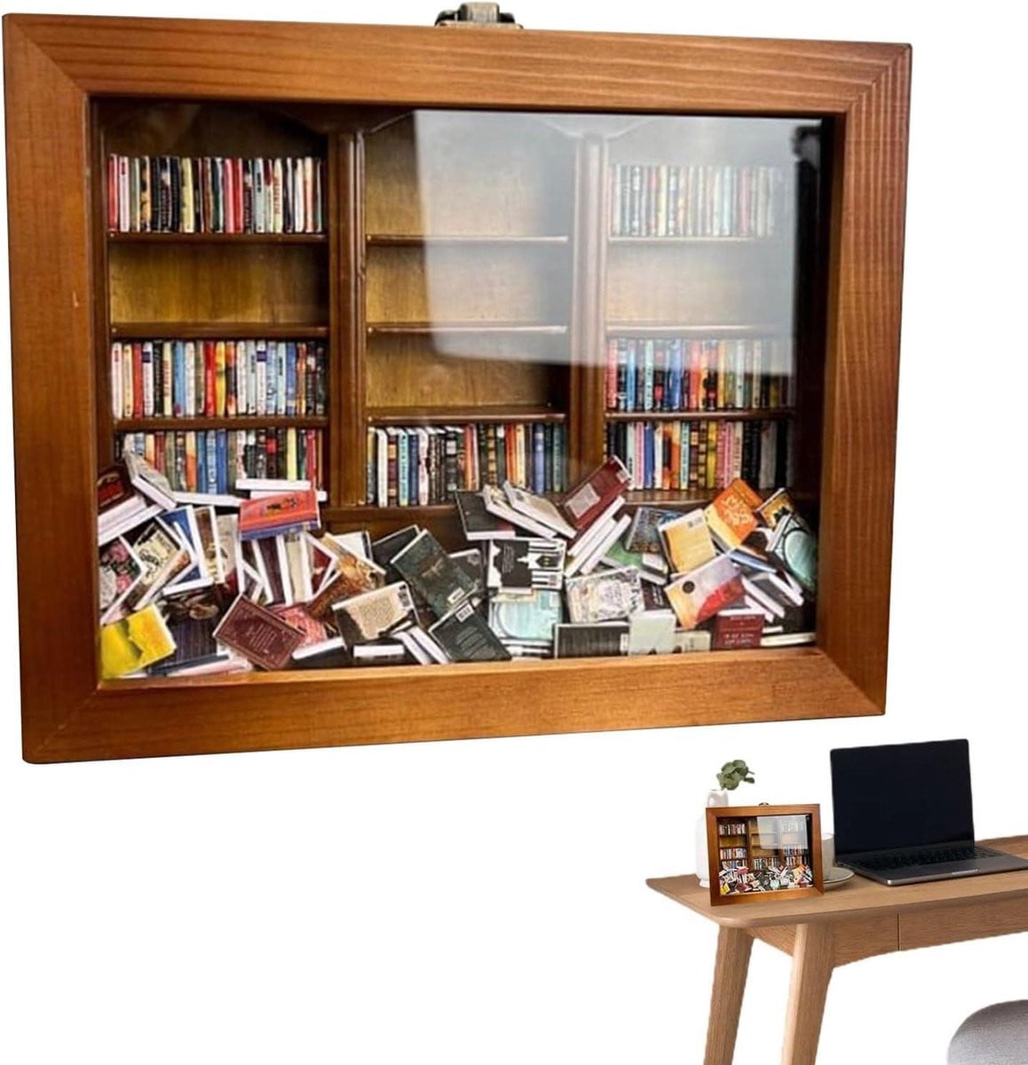 Houten mini-boekenvitrine voor boekenliefhebbers