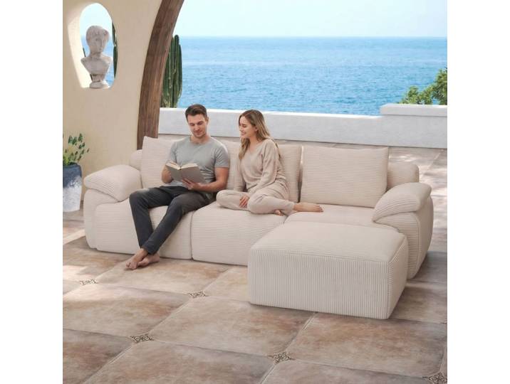 Canapé d'angle convertible Canapé Compressé Beige velours côtelé Canapé Modulable confortable et librement combinable