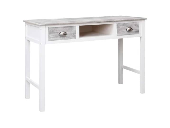 HAQWRDQSG Schreibtisch Grau 110x45x76 cm Paulownia Holz Computertisch Konsolentisch aus Paulownia- und Pappelholz mit 2 Schubladen und 1 Fach für Arbeitszimmer und Schlafzimmer.