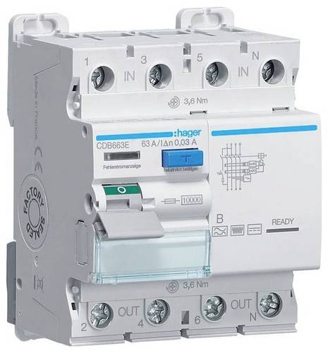 Hager CDB663E CDB663E FI-Schutzschalter 63A 230 V, 400V