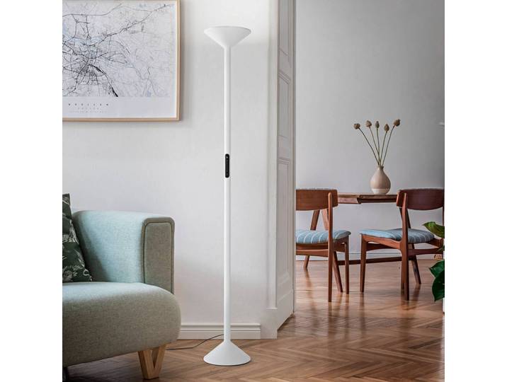 Fabas Luce LED Deckenfluter Tratto, dimmbar, weiß / opal, für Wohn- / Esszimmer, Metall, Modern, LED Stehlampe