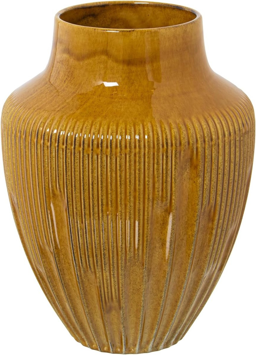 Geel Keramische Vaas met Kandelaar en Reactieve Glans, 18 x 24 cm