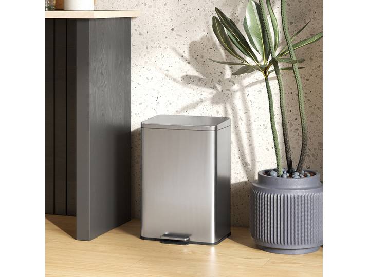 HOMCOM Poubelle 20L Softclose Argent avec Seau Amovible