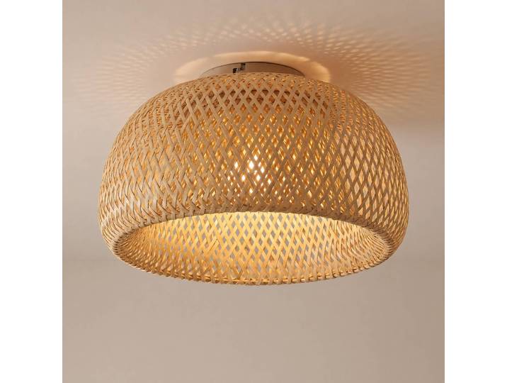 Deckenlampe Jadwiga Lindby, dimmbar, Holz hell, für Wohn- / Esszimmer, Bambus, Skandinavisch, Deckenlampe