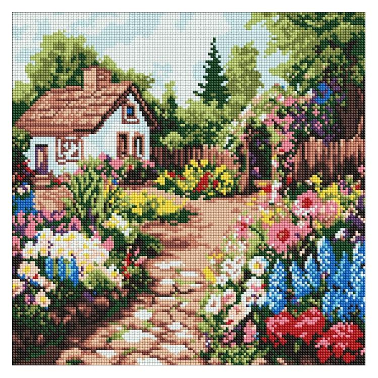 Ideyka Diamond Painting mit Rahmen - Blumenbeete beim Haus - art selena ua 40 x 40 cm (AMO8232)