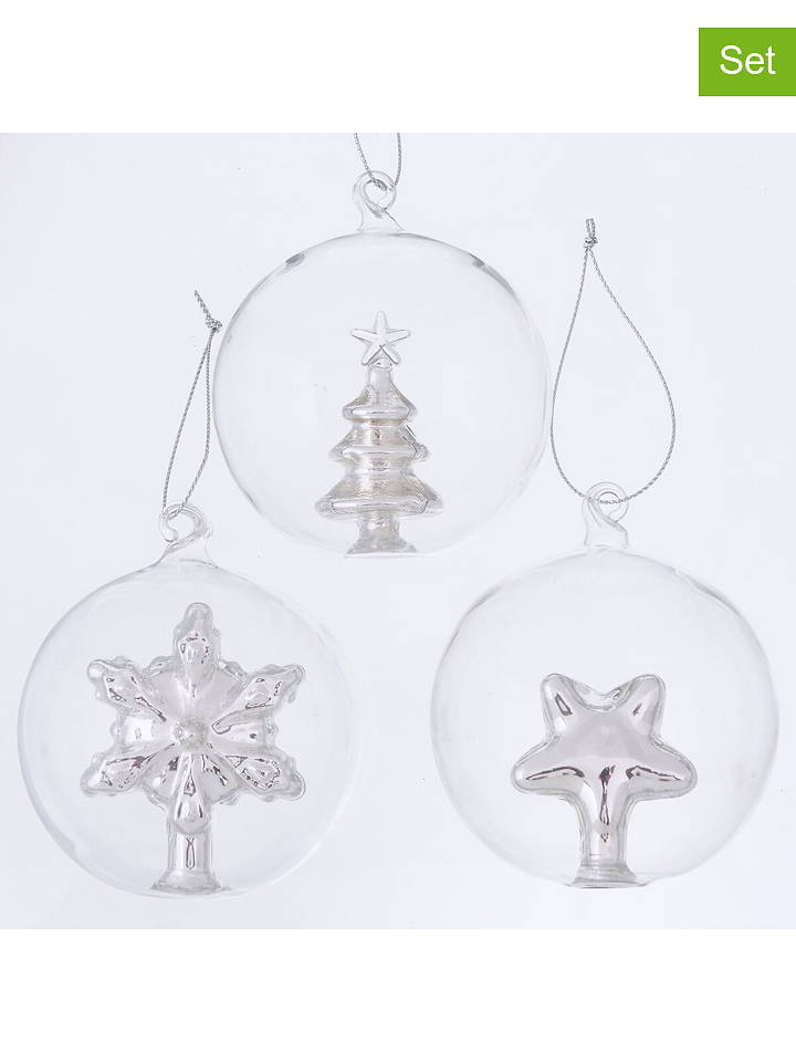 Boltze 3er-Set: Weihnachtskugeln "Sylia" in Silber - Ø 8 cm - onesize