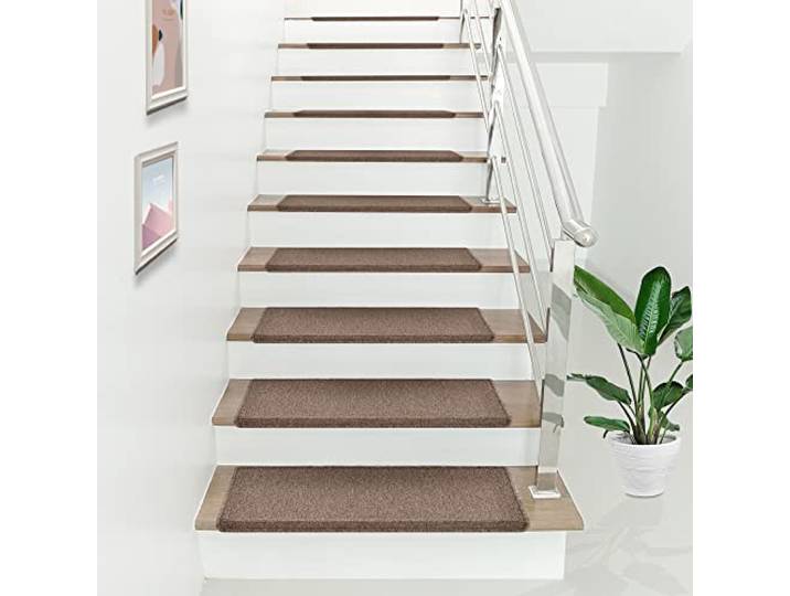 [en.casa] Stufenmatten 15-er Set Treppenmatten 65 x 24 cm rechteckig Treppenteppich Treppenschoner Stufenteppich selbstklebend Dunkelbraun