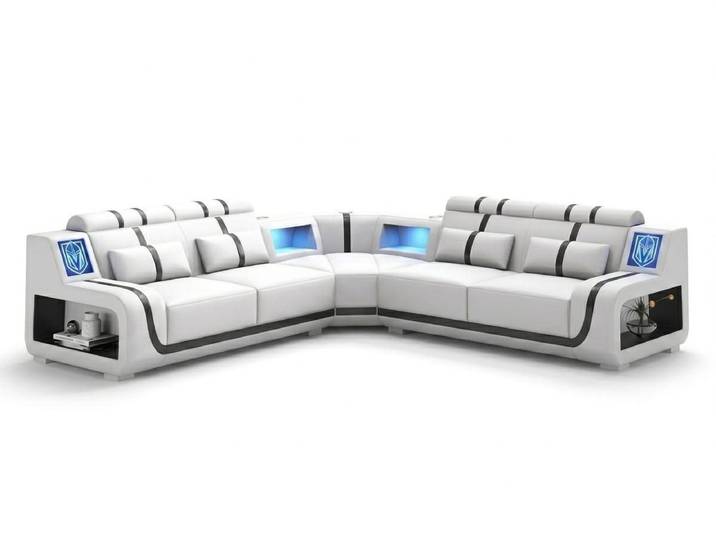 Xlmoebel Ecksofa Ecksofa L-Form Weiß Schwarz LED Modern Wohnzimmer Couch Design Möbel *, 1 Teile, Schlaffunktion