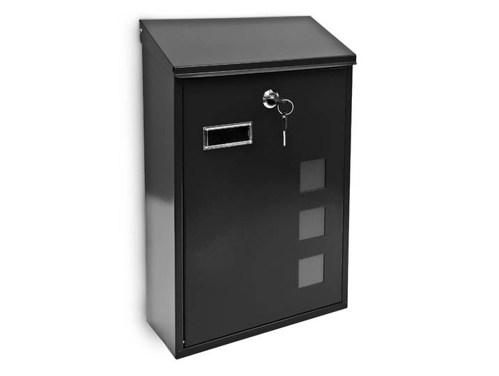 Briefkasten 3 Fenster Farbauswahl Schwarz-Transparent