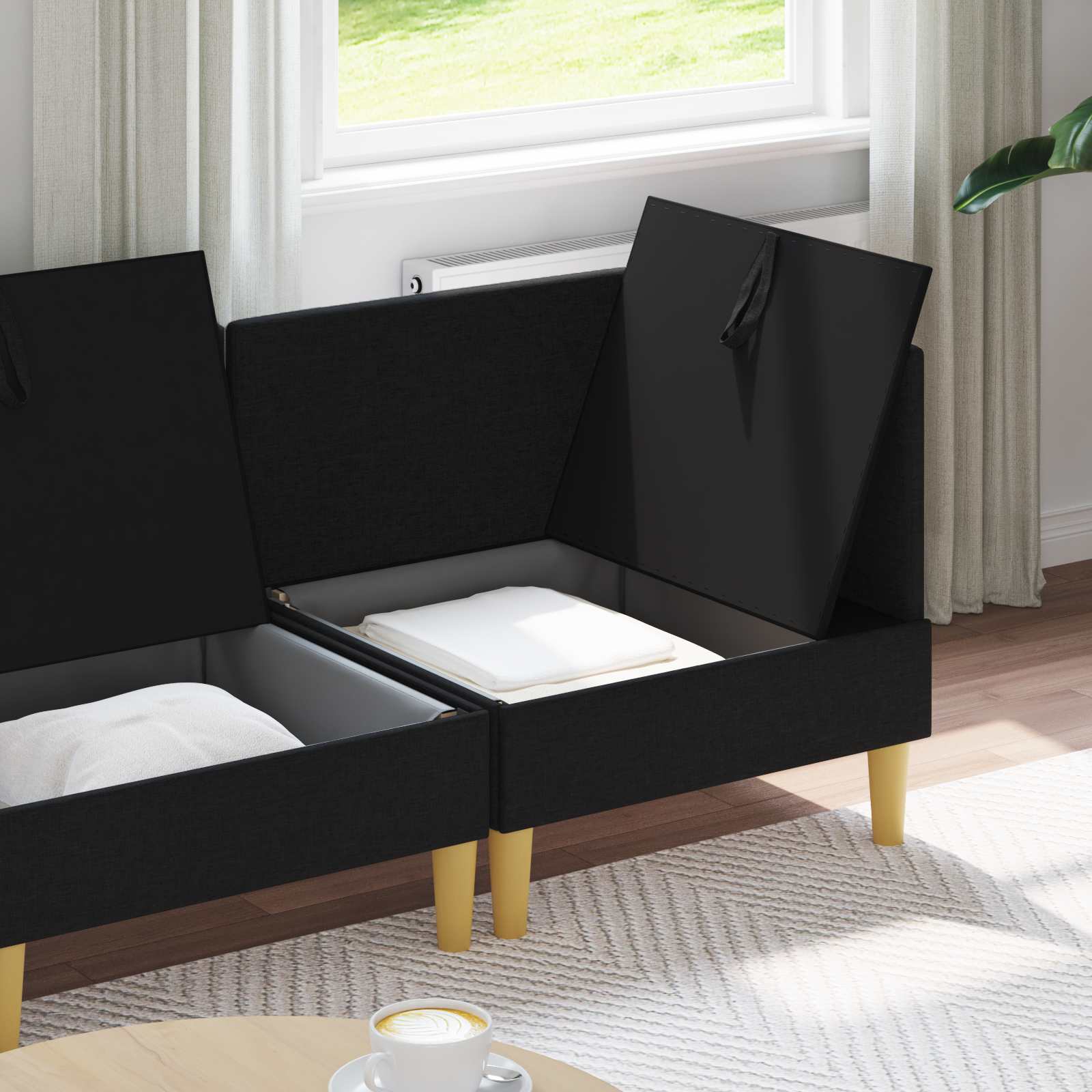 vidaXL Modular Sofa Set with Storage 4 pc Noir Tissu