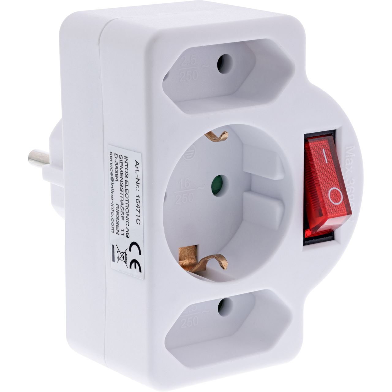 0.00m InLine Steckdosenadapter mit Schalter Weiß 3 (16471C)