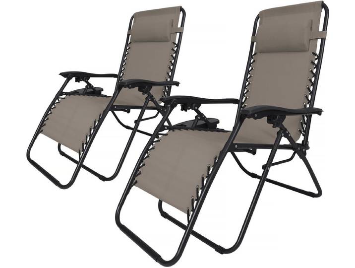 Lot de 2 Fauteuils de jardin inclinable zéro gravité Sintra - Taupe
