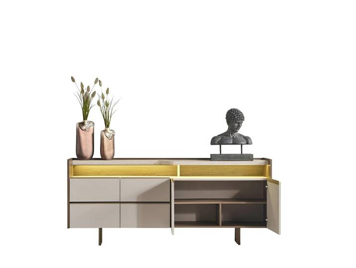 Xlmoebel TV-Schrank Beige Holz Kommode mit Spiegel für ein stilvolles Esszimmer (Kommode + Spiegel) Hergestellt in Europa