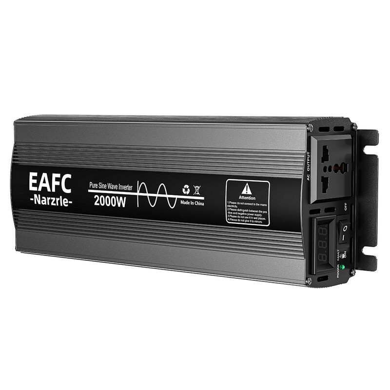 EAFC 2000 W pure sine wave golfstroomomvormer met digitaal display, 12 V DC naar 220 V AC, piek 2000 W/nominaal 1000 W