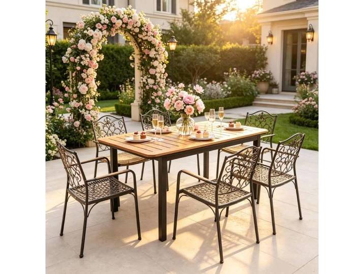 Table De Jardin Rectangulaire Marron Table D'Extérieur FloraGrace Pour Jardin Montage Requis 127x70x75cm