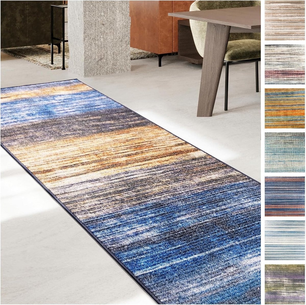 Karpet Loper Vloerkleed Runner Blauw Bruin 80 x 250 cm