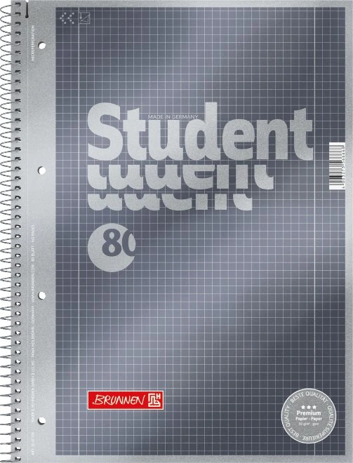 BRUNNEN Collegeblock Premium Student 28 kariert DIN A4 mit Randlinie (innen und außen), 5 St. 1067128