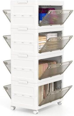 Costway 44 Gal 4-Pack Stackable Plastic Storage Bins with Lid for Bedroom Living Room-White
