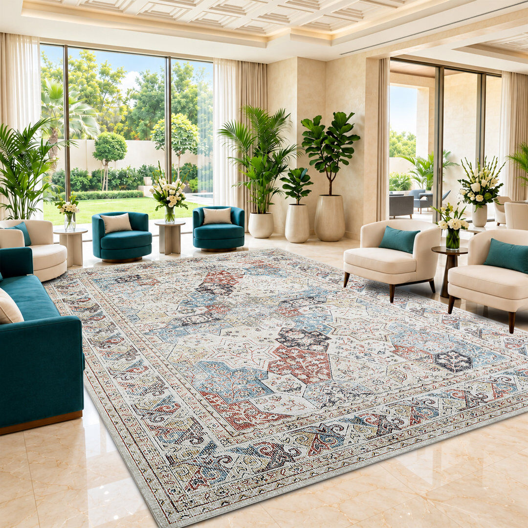 Langley Street Vintage Look Shaggy Washable Area Rug COASTAL Rectangle 80 x 150cm