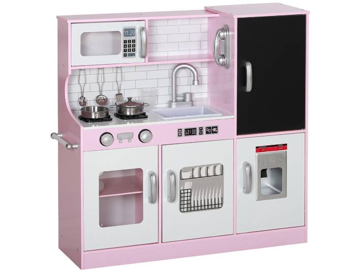 Aiyaplay Kinderküche Spielküche mit Spielzeug Telefon, Kreidetafel, Mikrowelle, Herd Rosa, Hellrosa, Holzwerkstoff, 26.8x81x83.8 cm, unisex, Spielzeug, Kinderküche