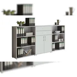 moebel-dich-auf Aktenschrank TABOR 14 in lichtgrau / weiß matt, Schrankwand, Büroschrank, Metallgriffe