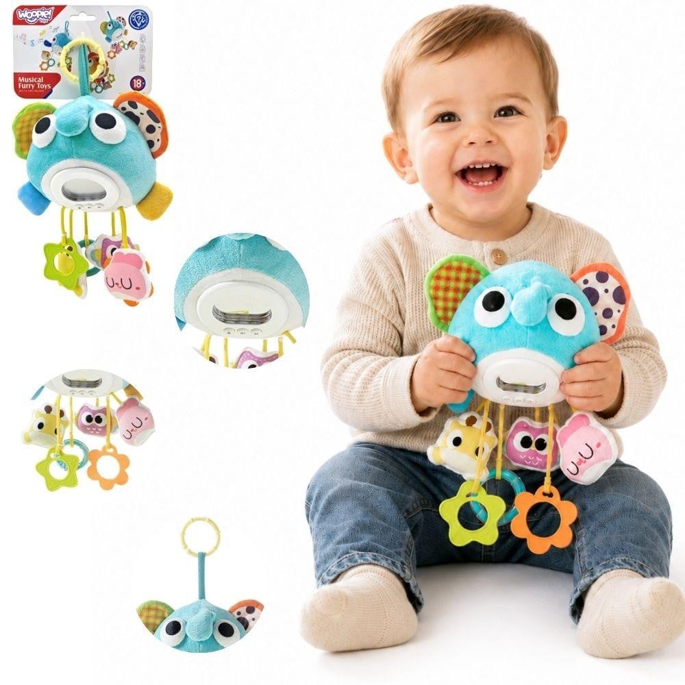 Woopie Baby Pluche Olifant Interactieve Muzikale Knuffel met Hangers en Bijtringen