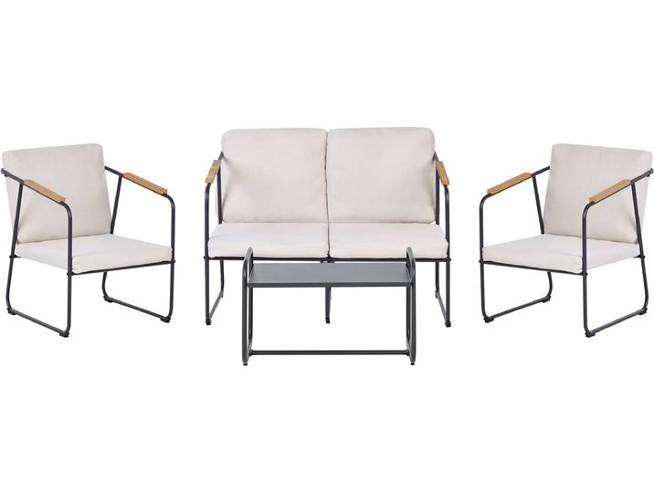 BELIANI Gartensofa Set Aluminium Lounge Set 4 Sitzer mit Tisch Hellbeige Industriell Garten Terrasse Balkon