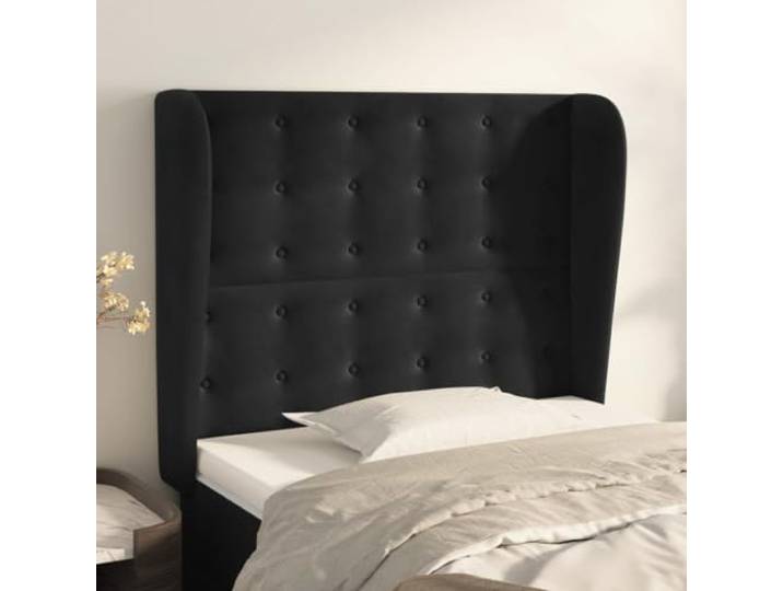 RJPLMFV Kopfteil mit Ohren, Schwarz, Velours, 128 cm Höhenverstellbar, stabile Holzbeine, Rückenstütze, Doppelbett