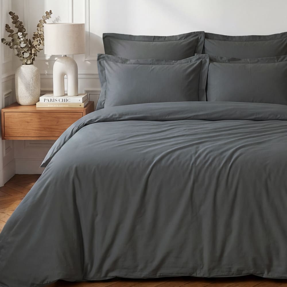 Sensei Maison SENSEI SOFT - Drap housse uni percale easy care Anthracite 200x200 Gris 1x30x1cm