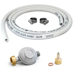 Proweltek Komplettes Gasanschluss-Kit für Gasherde: 1,50 m flexibler Schlauch + Schnullerdüse + Butanregler 28 mbar