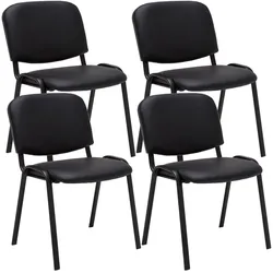 TPFLiving 4er Set Besucherstuhl Keen Kunstleder mit Gestell Schwarz / Bezug Grau