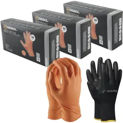 Vasalat, Schutzhandschuhe, Einweghandschuhe Nitril Grip EN 374-1 orange Gr.XL 150 Stück (10, XL)