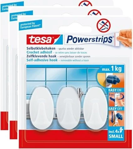 tesa Powerstrips - Handtuchhaken - Weiß - Kunststoff - Sichtverpackung (57533-00016-00)