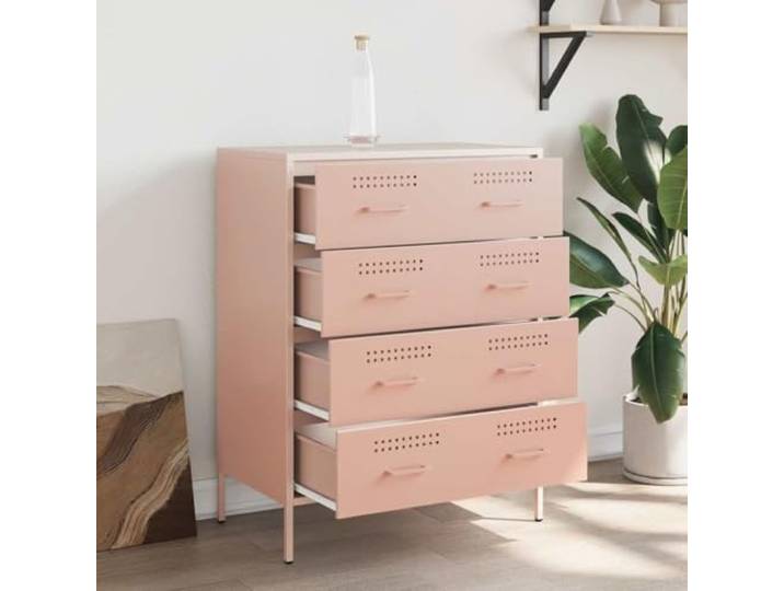 KTHLBRH Sideboard Rosa 68 x 39 x 89 cm Stahl 4 Schubladen Industrieller Stil, robuster Rahmen, großer Stauraum, einfache Wartung