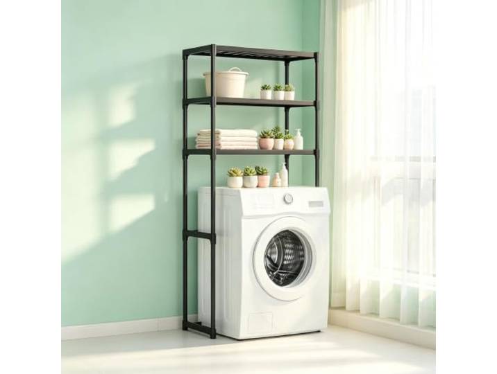 kumamart 3 Etagen Waschmaschinenregal, Überbau Regal für Waschmaschine Bad Platzsparendes Überbauregal für die Waschmaschine mit schnellem 3-Schritte-Aufbau.(Black)