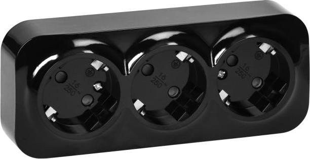 ORNO Wandcontactdoos met drie Schuko stopcontacten, ToDo 2P+Z, IP20, zwart