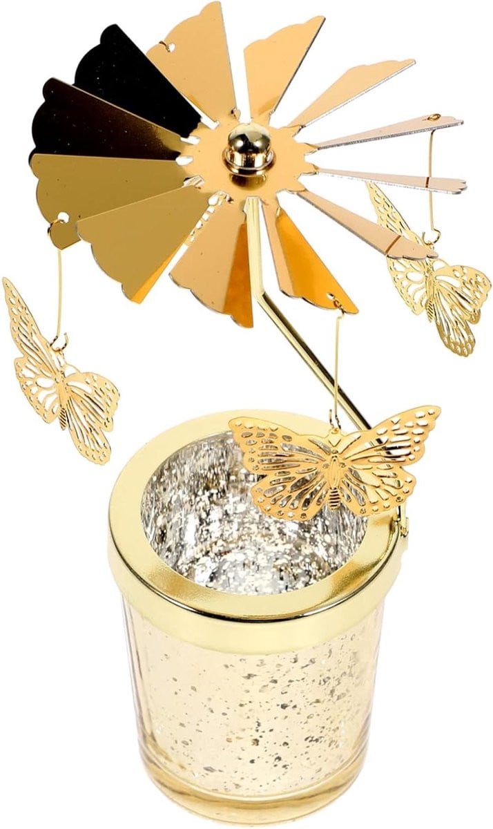 Gouden Kandelaar met Roterende Lichteffecten voor Theelichtjes - Tafeldecoratie - 17 cm Lengte
