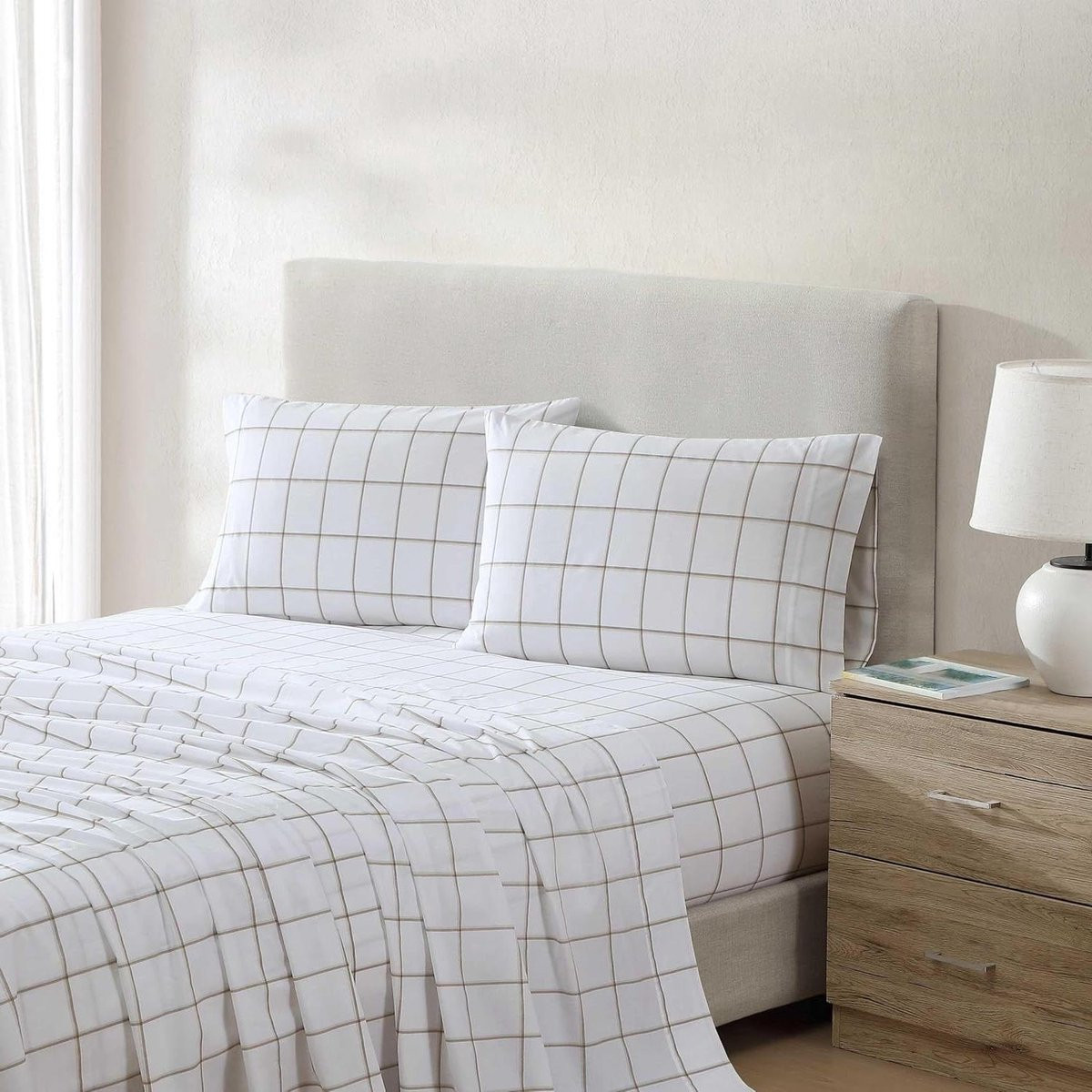 Queensize lakenset van 100% katoen percal in beige