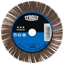 TYROLIT A-P01 C X Fächerräder DxT 115x20 Für Stahl, Nichteisenmetall und Holz, P40, Form: 1LA - (Fächerrad), Art. 34053198