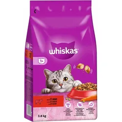 WHISKAS Adult 3,8 kg - Trockenvollnahrung für ausgewachsene Katzen, mit leckerem Rindfleisch
