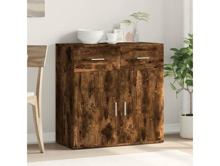 KTHLBRH Anrichte Eiche Rauch 79 x 38 x 80 cm Holz mehrschichtig 76 kg Kapazität, verschließbare Türen, viel Platz für Zeitschriften und Bücher, leicht zu reinigen