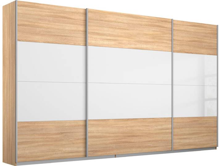 Schwebetürenschrank, Braun & Weiß, 315x210x62 cm, Holzwerkstoff & Glas, 3 Türen, Klassisch, Rauch