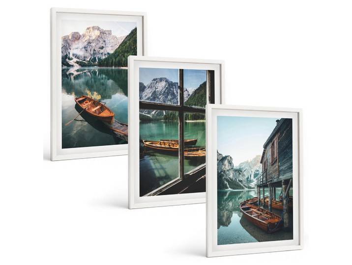 Tulup Bilder SET 3er Set - 40x60 cm Weißer Rahmen - Bootshaus am Bergsee, Kunststoff, Rechteckig, 40x60 cm, Fotografie, Bilder & Rahmen, Bilder