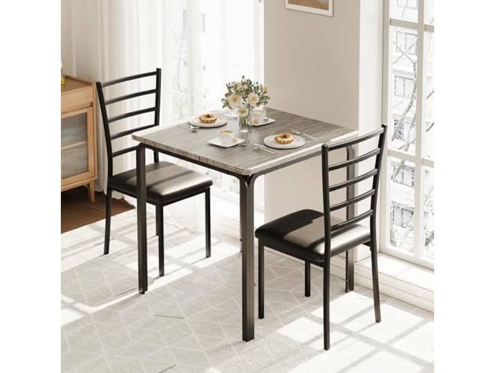 GarveeMore 3-Teiliges Küchentisch Set,Kleiner Quadratischer Esstisch Mit 2 Gepolsterten Stühlen, Platzsparendes Esszimmer-Set Für Kleine Räume Oder Apartments